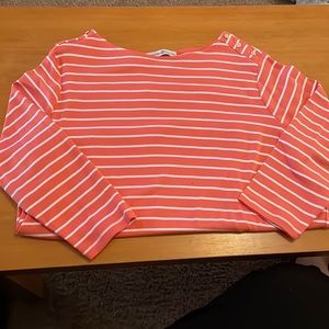 Peach Stripped 3/4 Length Sleeve Top Size 1X